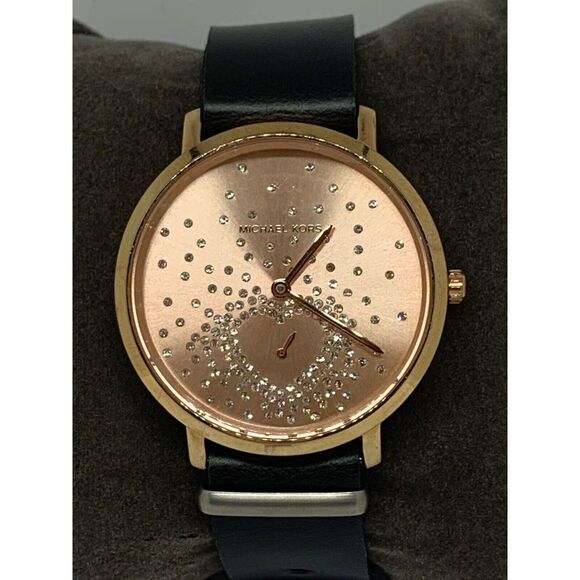 Michael Kors MK3921A Unisex Black Leather Analog Dial Quartz Genuine watch GE116 - Picture 1 of 11